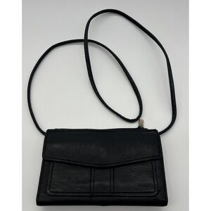 Fossil Crossbody Wallet Purse Black  Leather‎ Organizer Strap Bag 7.5 x 5